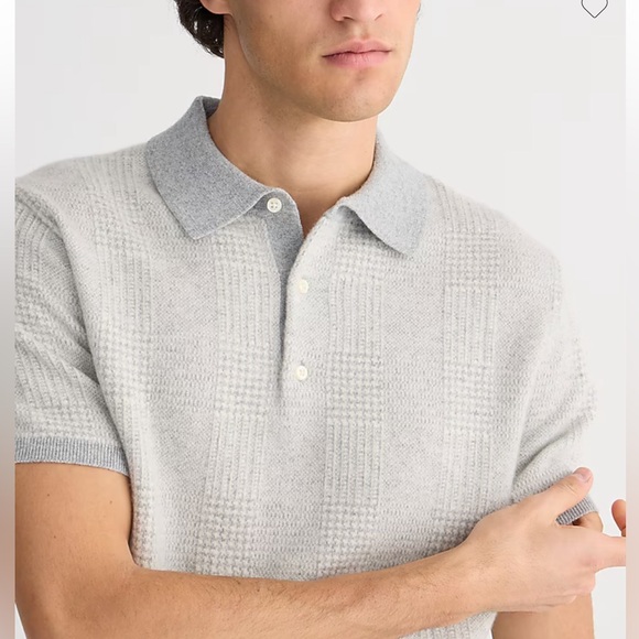 NWOT Jcrew Short-sleeve cashmere sweater-polo in glen plaid - Picture 3 of 9